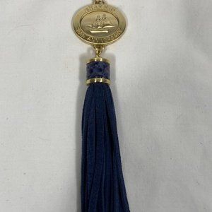 BRAHMIN 35th ANNIVERSARY BLUE SUEDE TASSEL KEY CHAIN FOB PURSE BAG CHARM JEWELRY